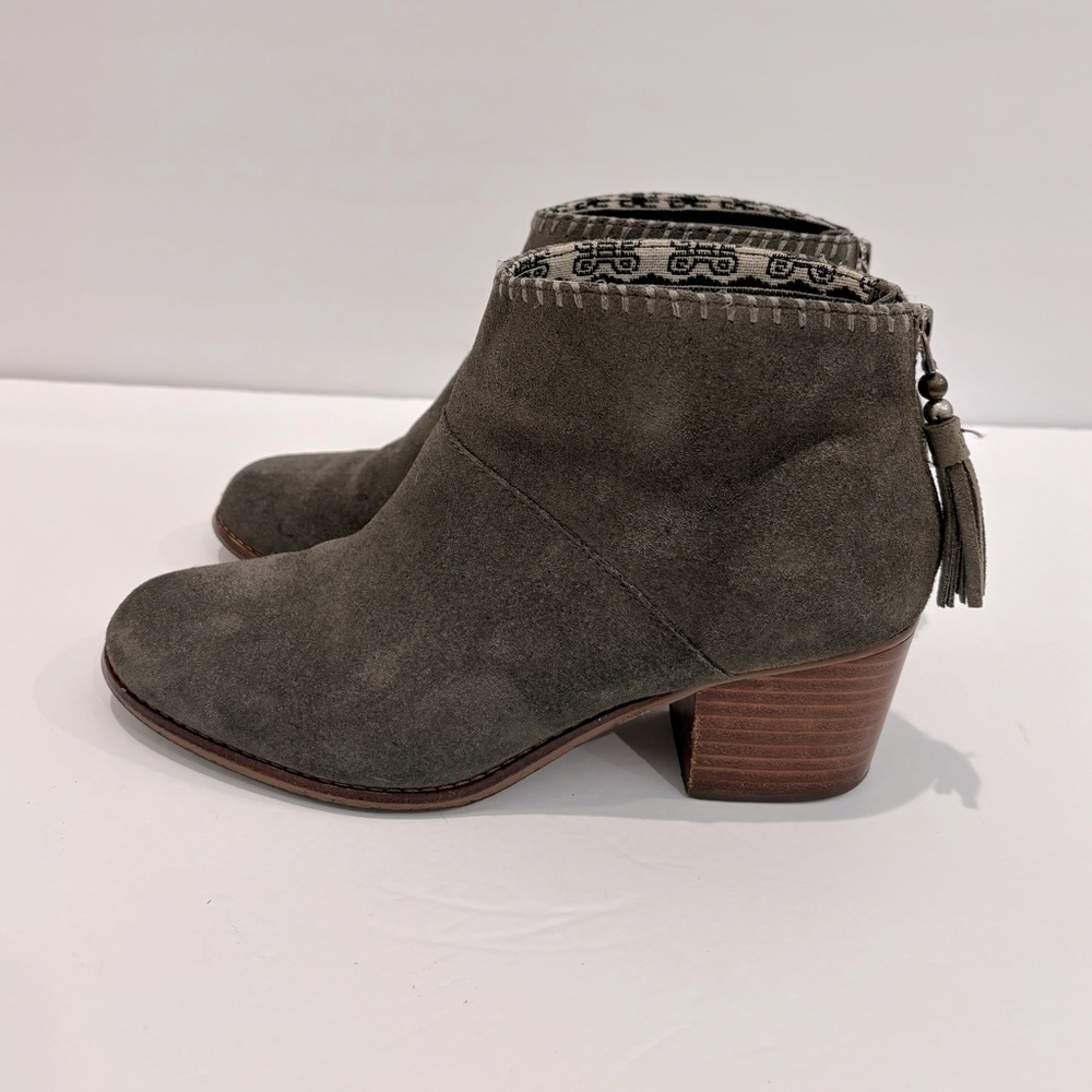 TOMS Women's Leila Tassel Zip Ankle Block Heel Booties Comfy Boho‎ Shoe Size 8